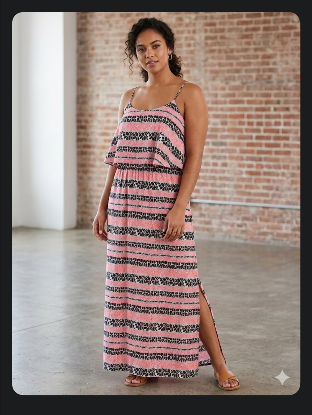 Topshop Pink and Black Striped Maxi Dress with Side Slit. NWT